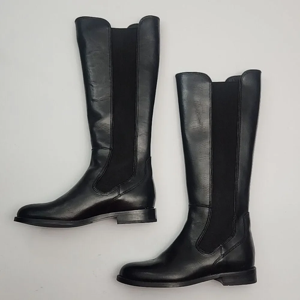 Wolverine Riding Boots Darcy Black Leather Low Heel Women Sz 6 Tall Knee